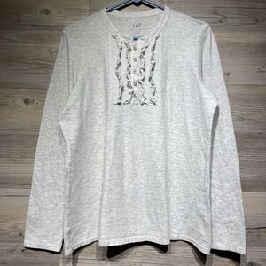 J Jill Top Ruffle Front Henley Tee Long Sleeve Shirt Medium Pima Cotton Gray